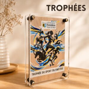 trophées bois et verre plexi sur mesure avec impression couleurs - fabrication france bretagne par la fabrik bigoudene