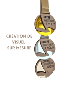 médaille en bois fond or argent et bronze avec visuel sur mesure impression couleur par la fabrik bigoudene fabrication france bretagne