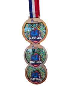 médailles bois paillettes impression couleur avec logo visuel personnalisé - natation